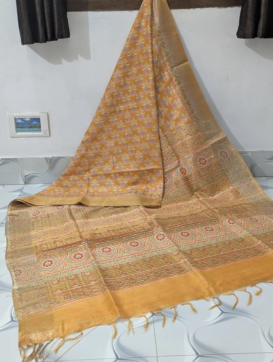 Lightweight Jaisree Silk With Bhagalpuri Screen Print.